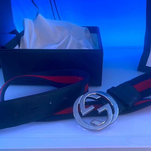 Gucci Web belt with G buckle. Blue & Red Web - Picture 6 of 12